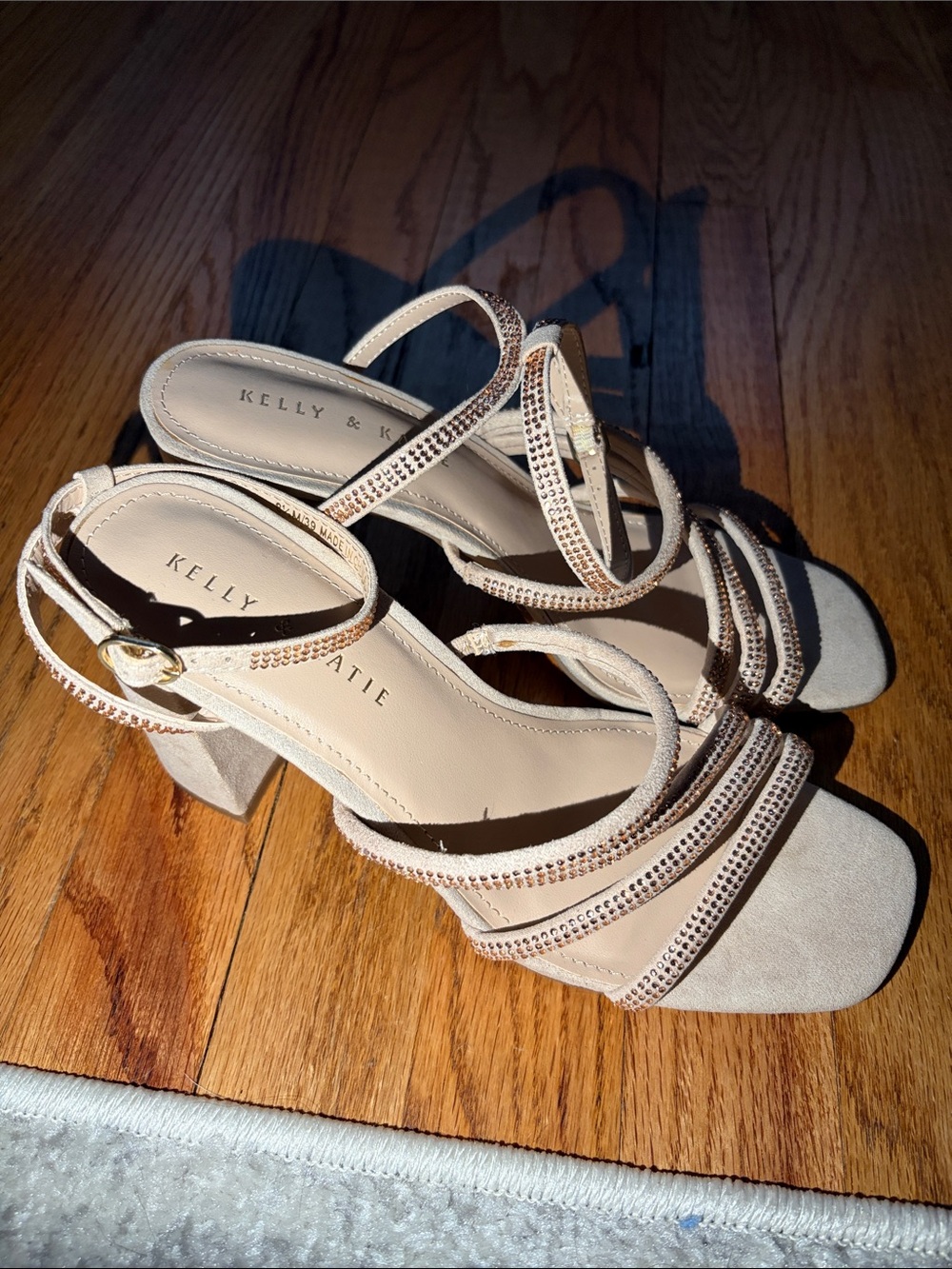 Kelly & Katie Nude Embellished Strappy Block Heel Sandals